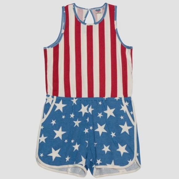 Junk Food Women's Red White Blue Stripes Americana Romper Shorts Sleeveless NWT Junk Food Women's Red White Blue Stripes Americana Romper Shorts Sleeveless NWT